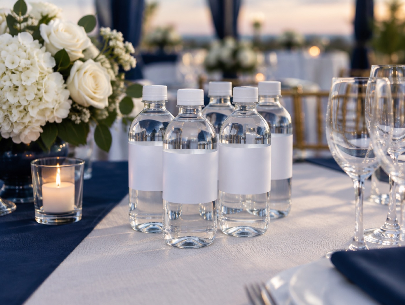 Bottles set out at an event